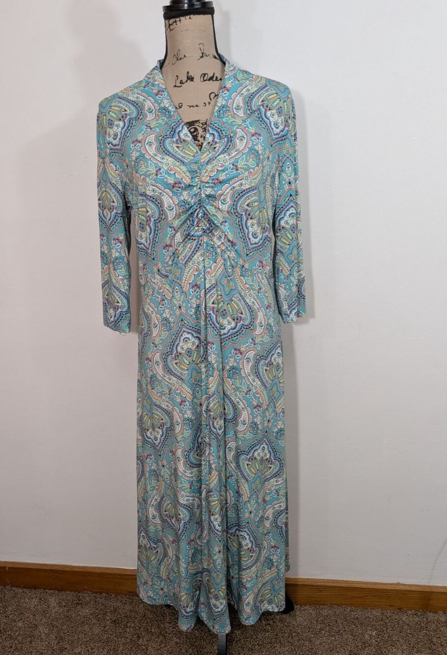 Soft Surroundings Aziza Midi Dress Paisley Cottage Boho Beach Prairie size M